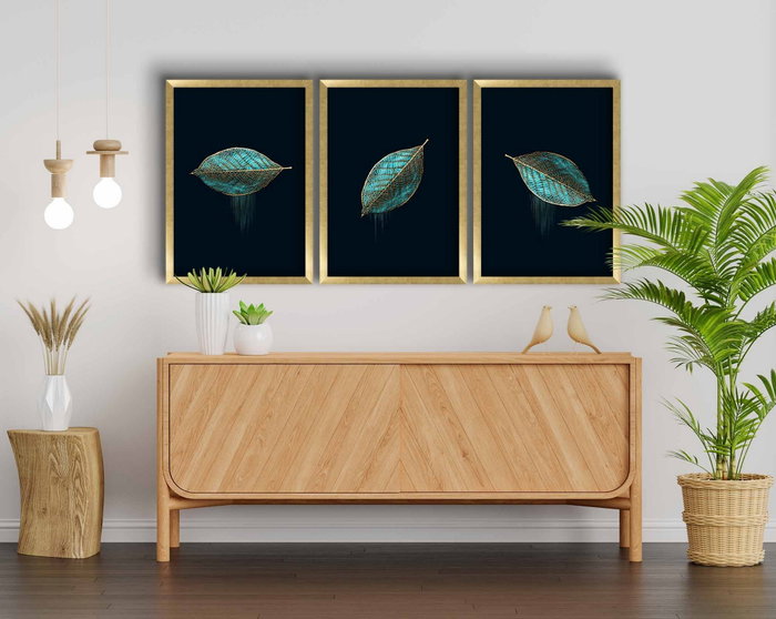 Wallity Cuadro Decorativo Enmarcado MDF de 3 Piezas Azul y Oro Wallity Cuadro Decorativo Enmarcado MDF de 3 Piezas Azul y Oro